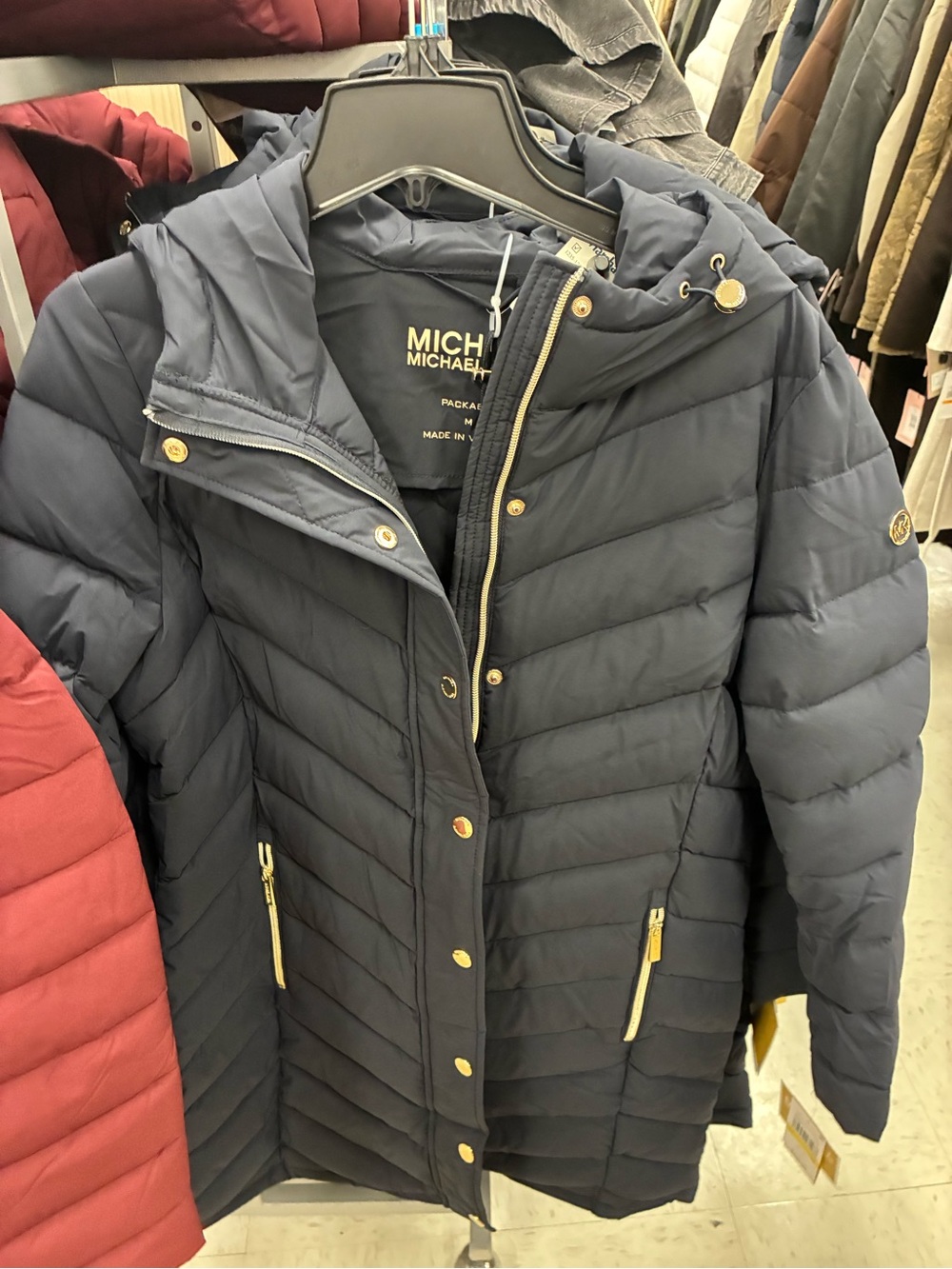 MICHAEL Michael Kors Navy Quilted Hooded Puffer Jacket. Sizes,M,L,XL